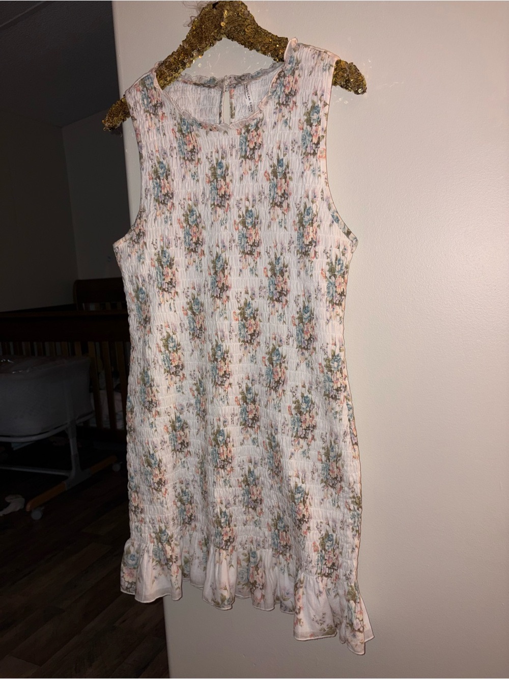 American Eagle Outfitters Cream Sleeveless Mini Dress with Pastel Floral Print
